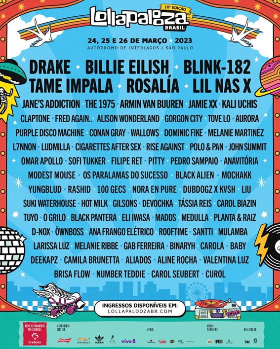 Atrações do Lollapalooza 2023 (imagem: Reprodução/Twitter)