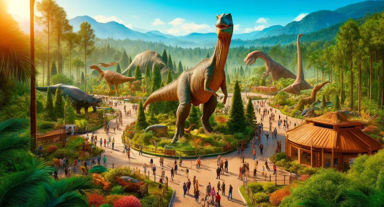 Parque dos Dinossauros (imagem gerada por IA)