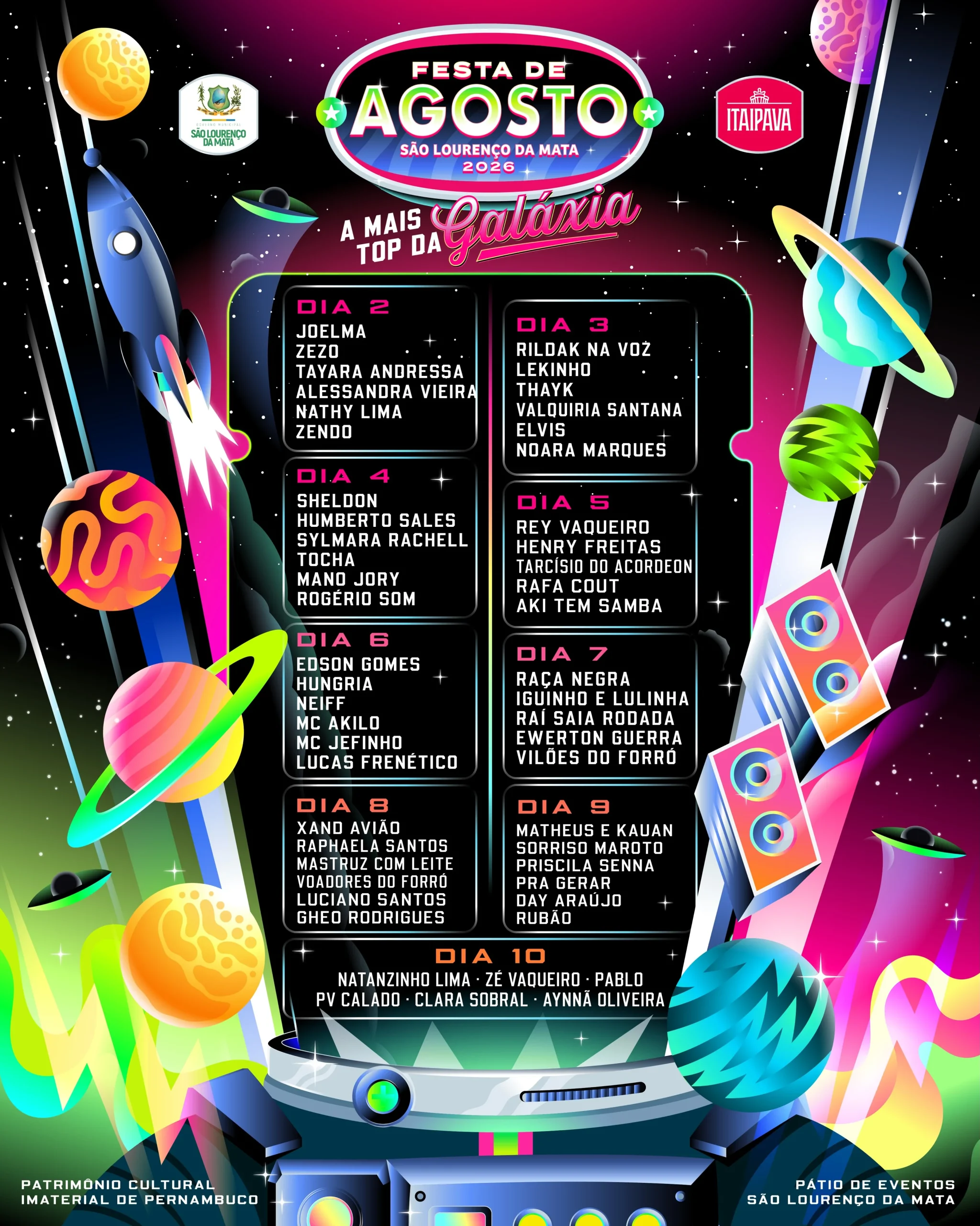 Programação da Festa de Agosto 2026 - São Lourenço da Mata