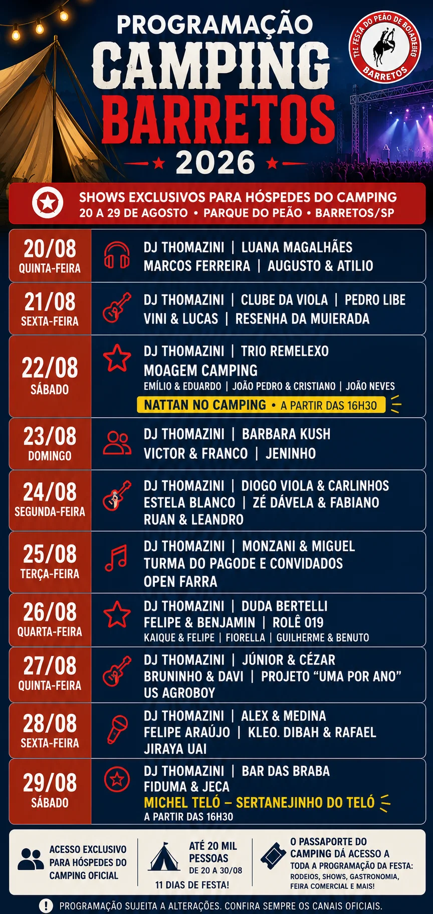 Programação do palco Camping Barretos 2026
