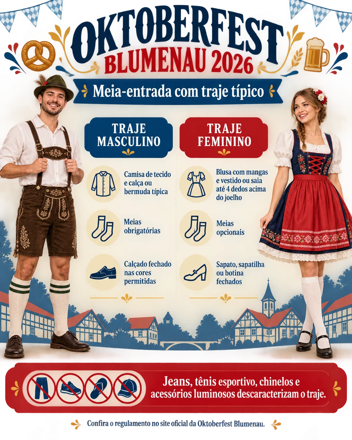 Traje típico Oktoberfest Blumenau 2026 (Imagem IA)